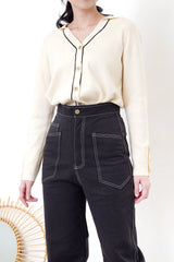 Ivory v neck cardigan in button details