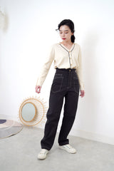 Ivory v neck cardigan in button details