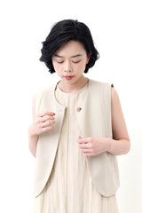 Sand vest dress in gather fringe details