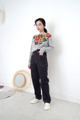 Charcoal grey high waist trouser w/ outlined stitch