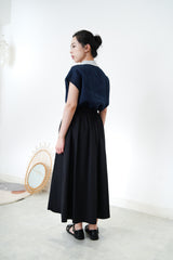 Navy linen vest w/ chiffon layer collar