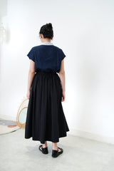 Navy linen vest w/ chiffon layer collar