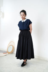 Black front pleats gather skirt