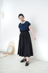 Navy linen vest w/ chiffon layer collar