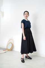 Navy linen vest w/ chiffon layer collar
