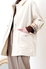 Cream jacket in brown checked inner