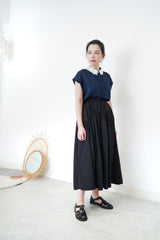 Navy linen vest w/ chiffon layer collar