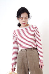Wool red stripes top in boat neck collar