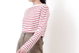 Wool red stripes top in boat neck collar