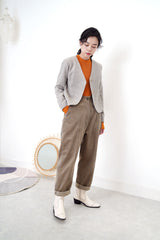 Autumn orange cotton top in stand collar