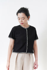 Black cotton top w/ outline fringe