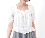 White square neck blouse in ruffle hem