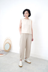 Sand linen straight cut trousers