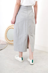 Grey blue skirt in gather waist detail