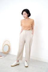 Sand linen straight cut trousers