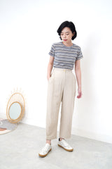 Blue tone stripes linen crop top