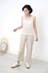 Ivory crochet vest in wavy hem