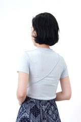 Baby blue top in letture fringe details