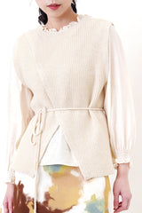 Cream soft blouse in ruffle trimmed