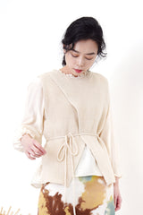 Cream soft blouse in ruffle trimmed