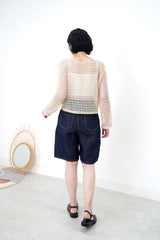 Beige crochet blouse in loose cut