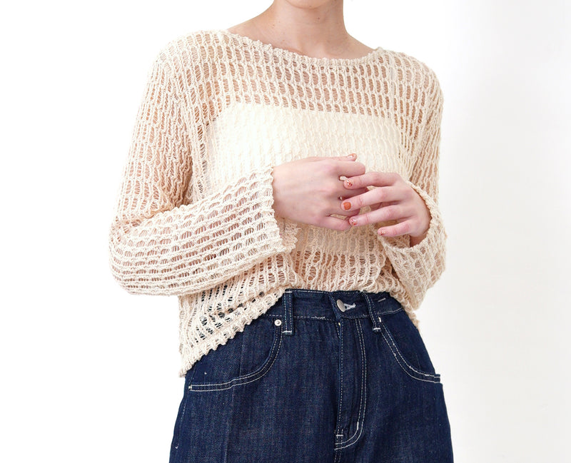 Beige crochet blouse in loose cut