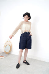 Navy denim short w/ outline stitch