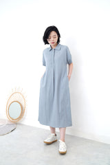 Grey blue dress w/ button details strap