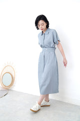 Grey blue dress w/ button details strap