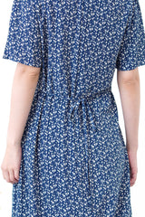 Navy v neck floral dress w/ waist string