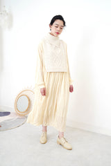 Ivory wool knit vest cape in turtle neck collar
