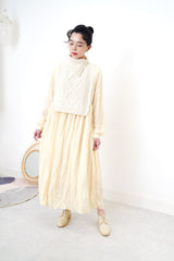 Ivory wool knit vest cape in turtle neck collar