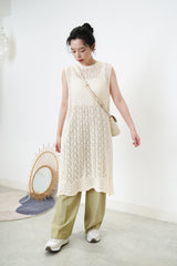 Cream crochet one piece in open back