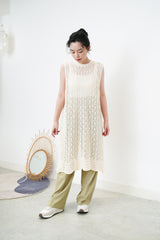 Cream crochet one piece in open back