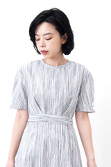 Stripes pattern dress with waist strap