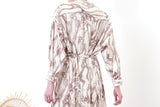 Brown stand collar shirt dress in marble print
