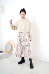 Brown stand collar shirt dress in marble print