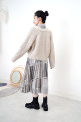 Grey elegant pattern pleats dress w/ strap