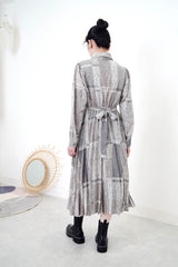 Grey elegant pattern pleats dress w/ strap