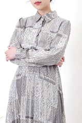 Grey elegant pattern pleats dress w/ strap