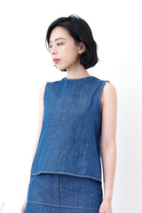 Blue denim vest with detail back