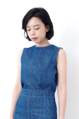 Blue denim vest with detail back