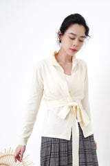Ivory thin tie waist knit cardigan