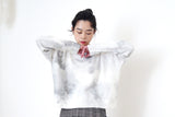 White soft knit sweater in ink print