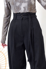 Charcoal grey trousers in double waist straps