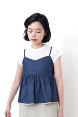 Navy denim cami w/ elastic back