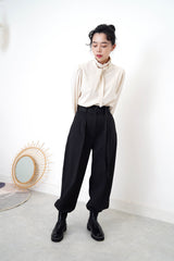 Charcoal grey trousers in double waist straps