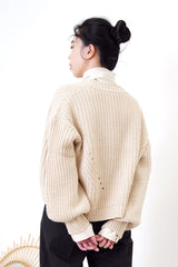 Beige knit cardigan in strap buckle