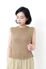 Bronze knit vest w/ buttons split hem