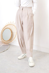 Nude pencil cut trousers in pleats hem